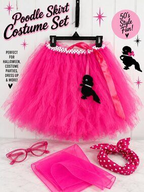 Girls 50s Poodle Skirt Costume Set Pink Tutu Retro Sock Hop One Size